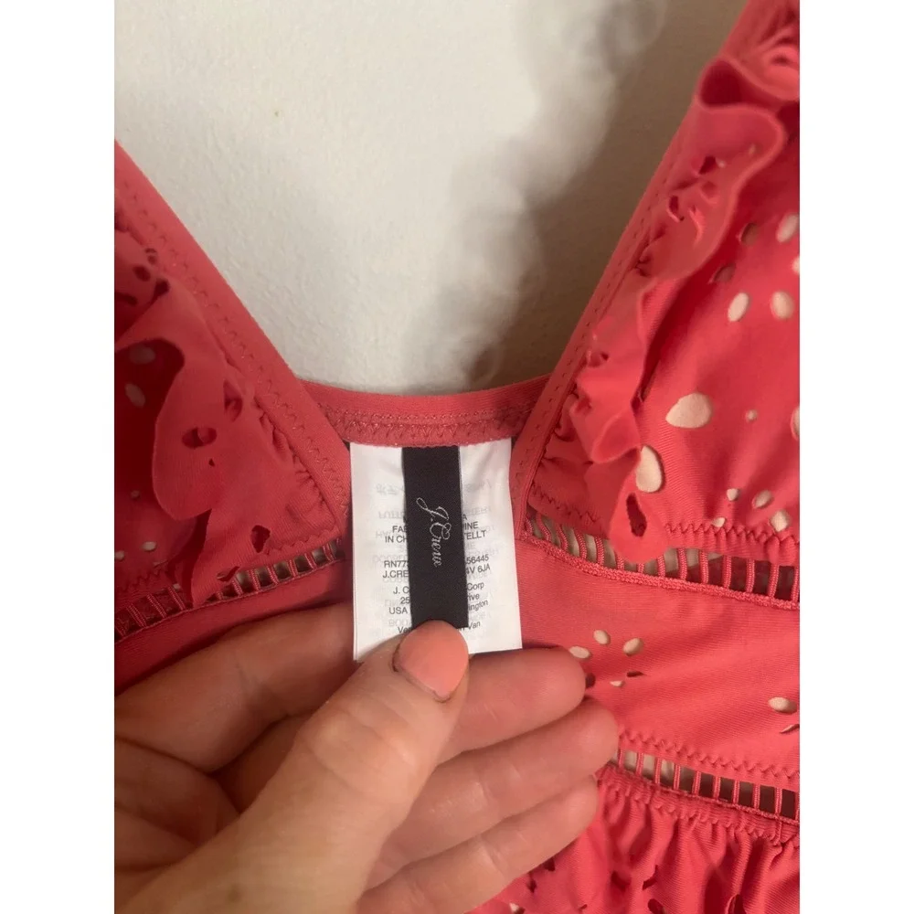 J.Crew Eyelet Ruffle‎ One Piece Coral Cutout Feminine Resort Swim 8